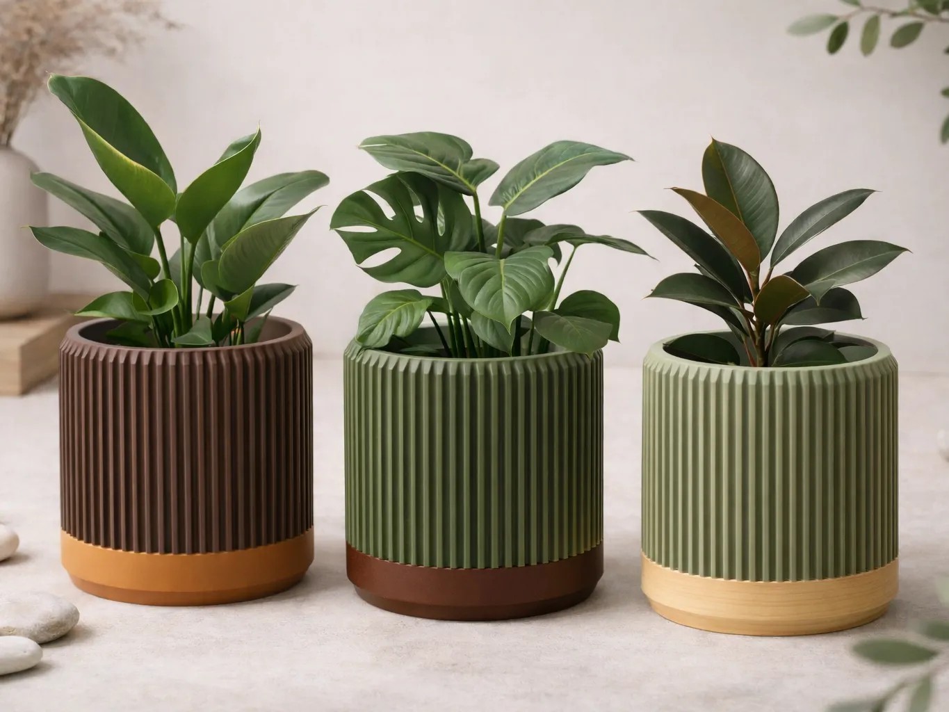 Modern Fluted Planter Pot – Ribbed Decorative Indoor Plant Pot
